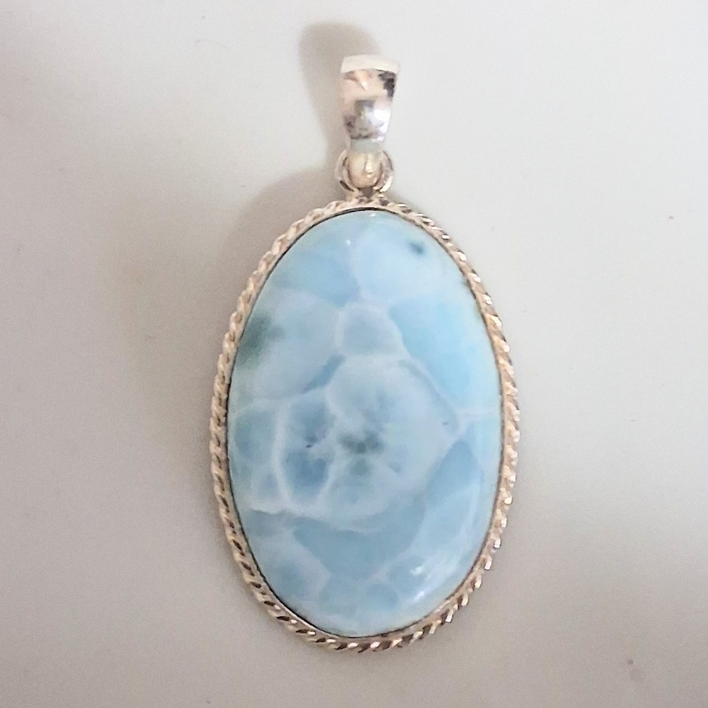 BLUE LARIMAR OVAL PENDANT 925 STERLING SILVER - Picture 5 of 5